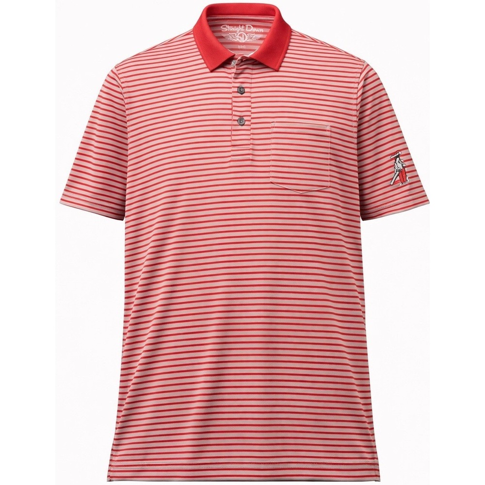 Straight Down Mens Large Red Striped Performance Stretch Golf Polo Short Sleeve
